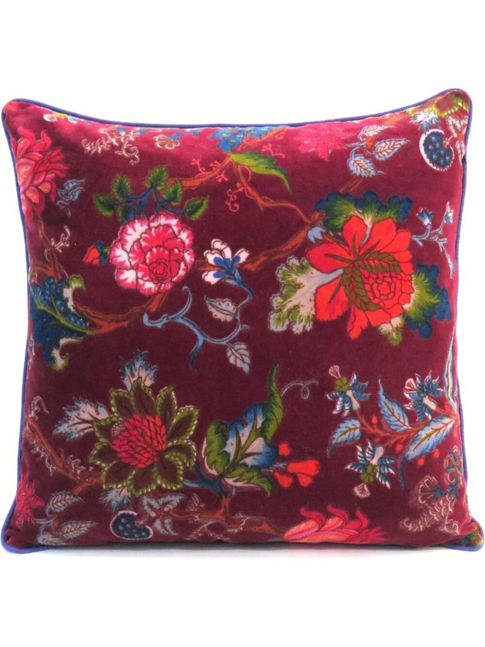 Multicolor Velvet Floral Throw Pillow Cover - 24x24 Decorative Accent Cushion